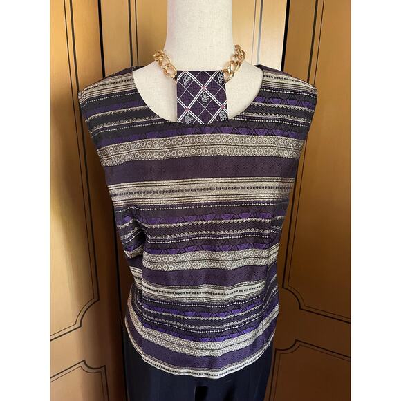 Vintage brocade top in purple and gold, size L - Picture 2 of 7